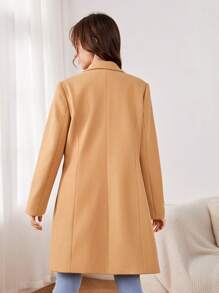 SHEIN Teen Girl Lapel Collar Slant Pocket Overcoat