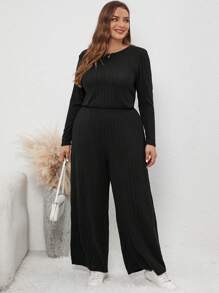 SHEIN LUNE Kích thước lớn Của phụ nữ Sọc Áo liền quần - màu đen - Xem 3