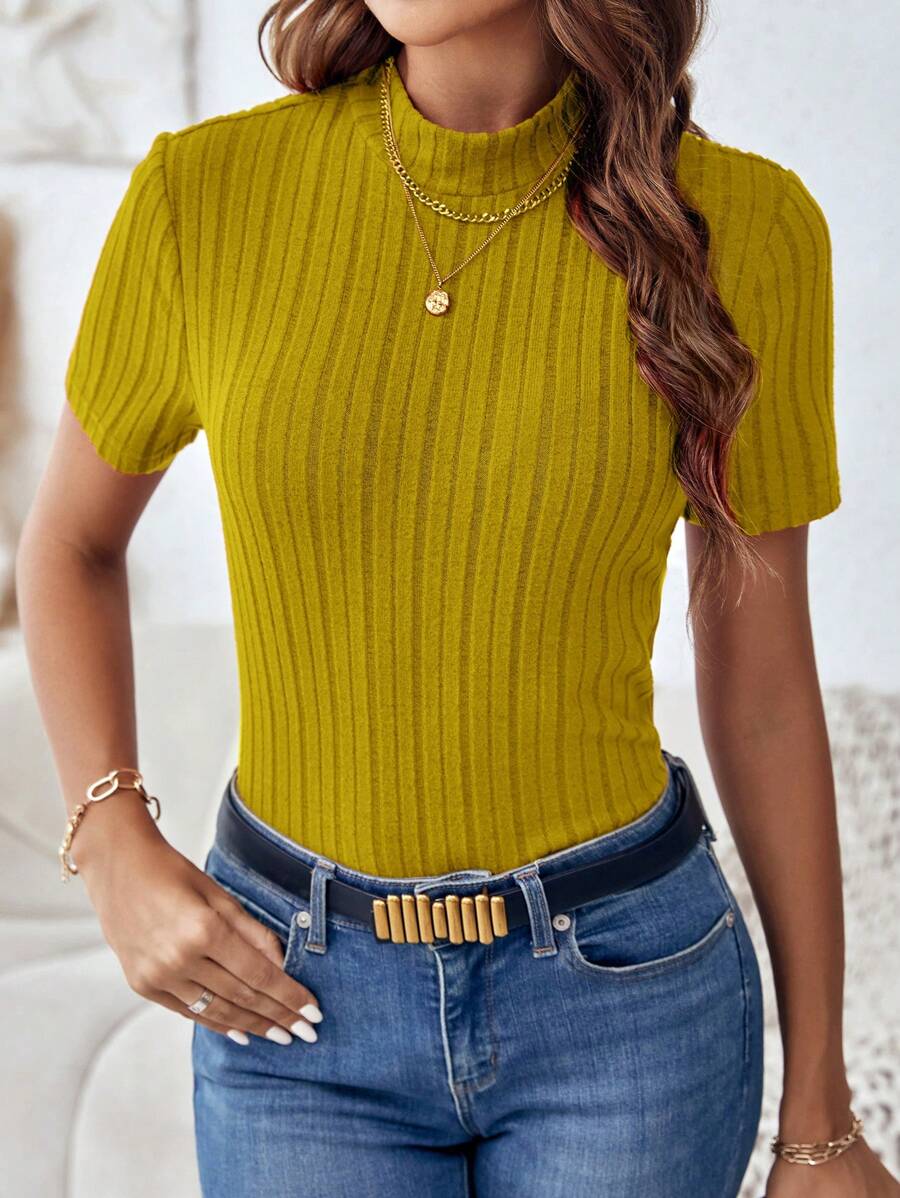 SHEIN Clasi 高领罗纹针织 T 恤