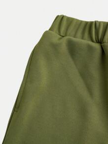 SHEIN Teen Girl Letter Patched Wide Leg Sweatpants - Army Green - View 4