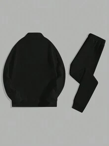 Manfinity RebelGame Men Striped Zip Up Jacket & Drawstring Waist Sweatpants - Black - View 2