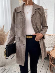 SHEIN LUNE Của phụ nữ Tay áo dài Họa tiết Nanh sói Checkered Áo khoác - Nhiều màu - Xem 3