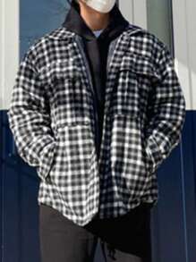 DAZY Giacca con tasche con patta a quadri da uomo, abbigliamento autunnale