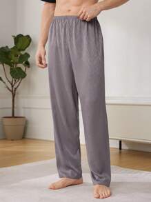 Men's Loose Straight Household Pants In Solid Color - Purple - View 8