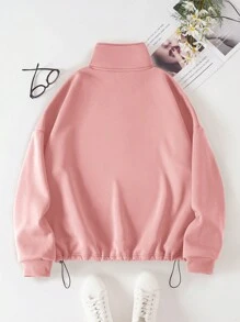 INAWLY Plus Size Drop Shoulder Zipper Half Placket Sweatshirt