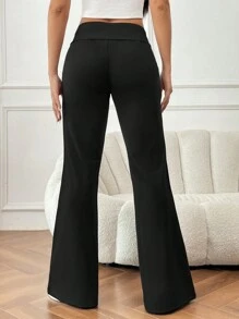SHEIN EZwear Pantalones Acampanados De Cintura Ancha Para Mujer - Negro - Ver 2