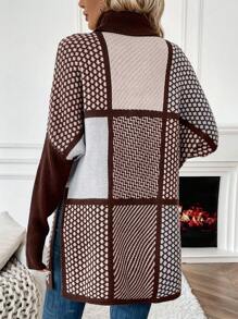 SHEIN LUNE Women's Plaid Hem Slit Knit Pullover Fall Winter Sweater - Multicolor - View 2