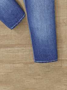 SHEIN Tweens Mädchen Puffärmel T-shirt & Paperbag Taille Jeans