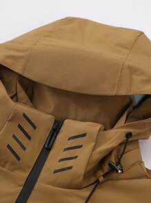 男士連帽夾克帶束口繩和大側袋 - 卡其色 - 查看 15