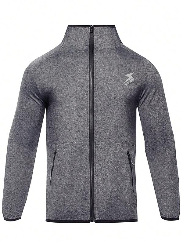 Gym Rark Men's Letter Printed Zipper Front Sports Jacket Workout Tops Grey Jacket Sports Jacket