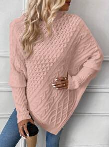 SHEIN Clasi 高領蝙蝠袖不對稱下擺毛衣 - 淺粉色 - 查看 6