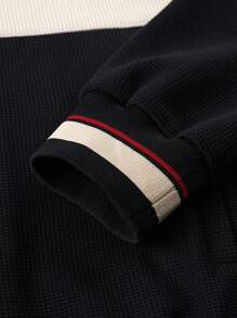 Men's Contrast Color Stand Collar Jacket And Trousers Outfit - Black - View 10