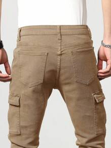 Manfinity Homme Men's Slim Fit Flap Pocket Denim Jeans - Khaki - View 5