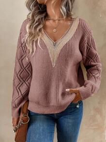 SHEIN LUNE Của phụ nữ Thả vai Áo len - Bụi hồng - Xem 6