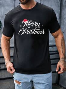 GENTILAND 男款聖誕字母印花短袖t恤 - 黑色 - 查看 1