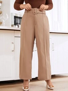 Calvaya Hơn Cao eo Thắt lưng Quần ống rộng - Lạc đà - Xem 3