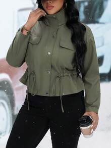 Calvaya Plus Flap Pocket Drop Shoulder Jacket - Army Green - View 4