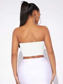 SHEIN SXY Appliques Detail Crop Tube Top Bachelorette Party Valentine Day Spring Women Clothes 3D Rose Going Out Tops - White - View 2