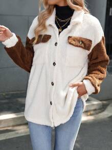 SHEIN LUNE 女款寬鬆休閒色塊下垂肩夾克 - 杏色 - 查看 6