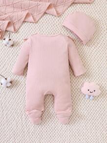 Baby Girl Butterfly Embroidery Ruffle Edge Footed Jumpsuit Pajamas Holiday Travel Releax Summer Clothes Cotton - Dusty Pink - View 2