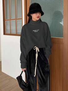 DAZY Áo cao cổ Tay Raglan Áo thun - Màu xám đen - Xem 5