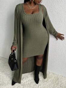 Slaydiva Hơn Mở Mặt trước áo & Váy Bodycon Tank - xanh quân đội - Xem 2