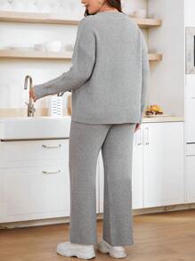 Calvaya Hơn Thả vai Áo len & Quần dệt kim - Xám - Xem 2