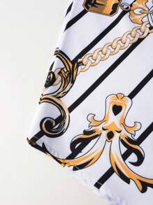 Manfinity AFTRDRK Men Chain Printed Button Up Long Sleeve Shirt, Fall - White - View 4