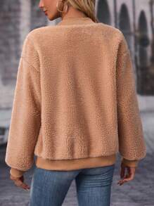 SHEIN LUNE 女士純色拉鍊夾克 - 棕色 - 查看 2