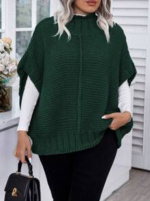Calvaya 大尺碼純色半高領蝙蝠袖針織上衣 - 綠色 - 查看 7