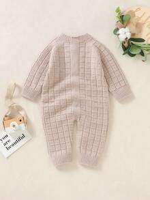 Baby Boy Button Front Raglan Sleeve Sweater Jumpsuit - Apricot - View 2