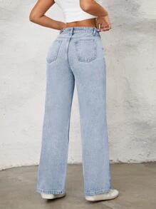 SHEIN ICON Denim mùa giặt Quần jean Straight - Rửa nhẹ - Xem 3