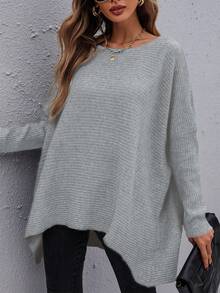 SHEIN Essnce Loose Fit Solid Color Pullover Sweater For Casual Wear - Grey - View 6