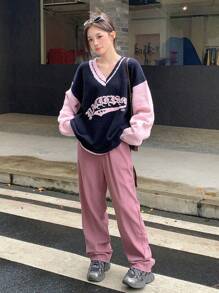 Dazy Star Suéter amplio con estampado de letra de hombros caídos - Multicolor - Ver 7