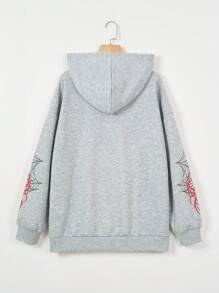 SHEIN EZwear Sudadera de hombros caídos con estampado de telaraña talla grande - Gris Claro - Ver 2