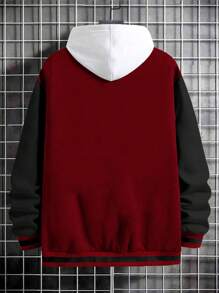 Manfinity Homme Men's Long Sleeve Letter Print Color-Block Baseball Jacket, Men's Long Sleeve Varsity Jacket, Red Varsity Jacket, Fall - Multicolor - View 2