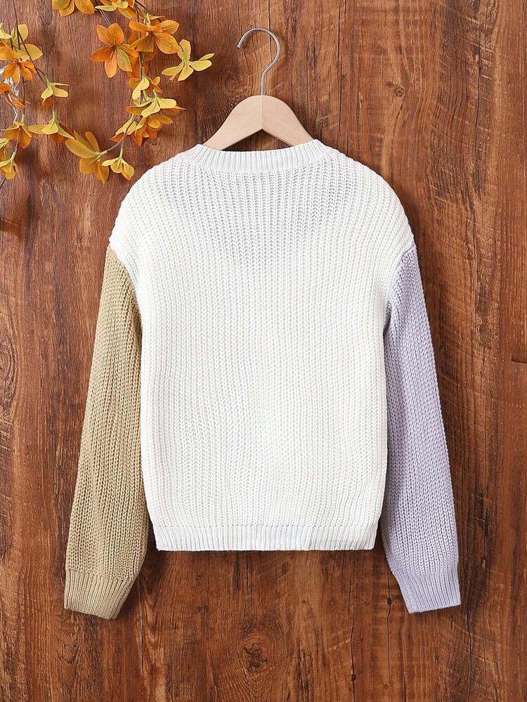 Tween Girl Color Block Drop Shoulder Sweater