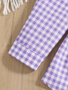 SHEIN 格子拼色腰帶休閒襯衫 - 彩色 - 查看 3