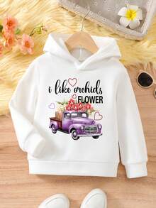 SHEIN Young Girl 汽車與標語圖案保暖襯裡連帽衫