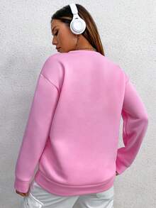 SHEIN Unity 毛衣上印有珍珠項鍊圖案 - 粉色 - 查看 2