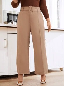 Calvaya Hơn Cao eo Thắt lưng Quần ống rộng - Lạc đà - Xem 1