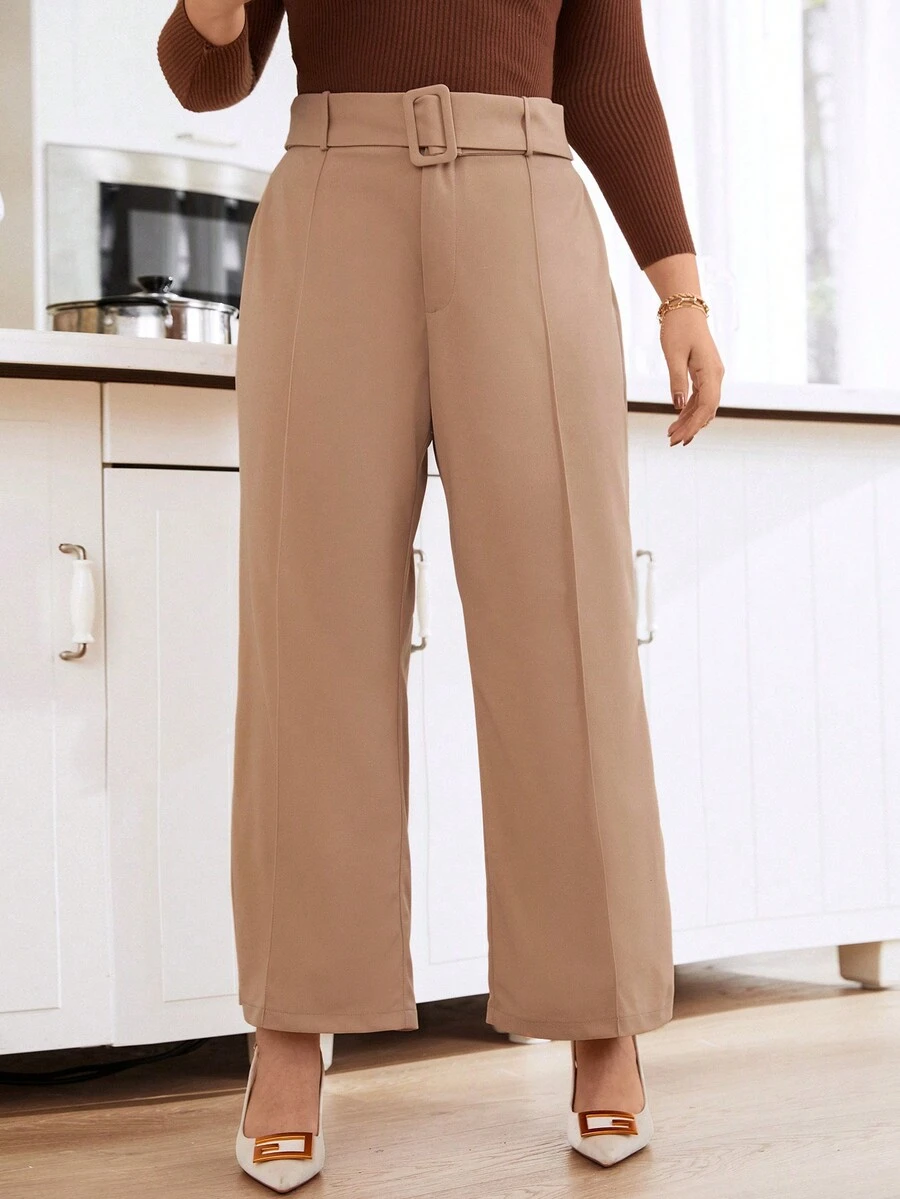 Calvaya Hơn Cao eo Thắt lưng Quần ống rộng - Lạc đà - Xem 1