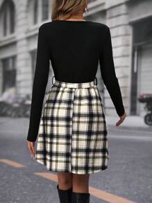 SHEIN Essnce 女士格紋印花腰帶連衣裙 - 彩色 - 查看 2