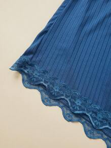 大碼女士背心上衣、短褲和長褲家居套裝 - 藍色 - 查看 5