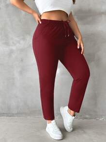 EURMUSE Women'S Plus Size Drawstring Waist Sweatpants - Burgundy - View 5