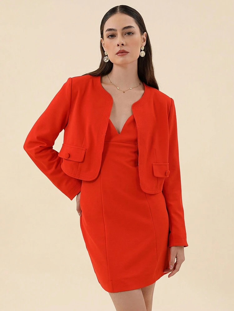 Solid Cami Dress & Open Front Jacket