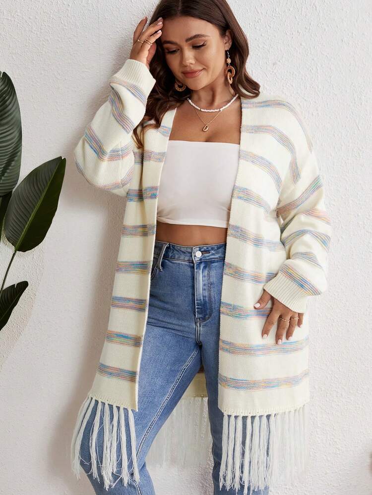 Plus Size Striped Casual Cardigan