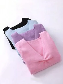 Áo len cổ chữ V xếp nếp cao cấp cho cô gái trẻ - Màu xanh lam - Xem 3