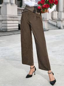 GENKIRA High Waisted Wrap Wide Leg Pants Fall Cloth For Women - Coffee Brown - View 5