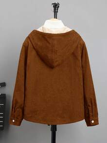 SHEIN 青少年男孩1件溫熱連帽衫,鹿刺繡加厚保暖內裡 - 卡其色 - 查看 2